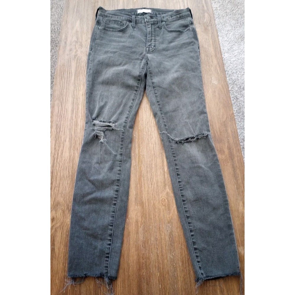 Madewell Jeans Women's Size 27 Black Gray 9" High Rise Skinny Raw Hem Distressed